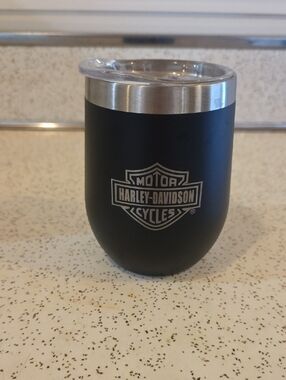 Harley-Davidson Laser Engraved Black & Silver Insulated Stemless Wine Tumbler